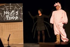 Antoinette as Charlotte and Tony Hernandez as Wilbur in a sketch about the Buffalo River hog farm.