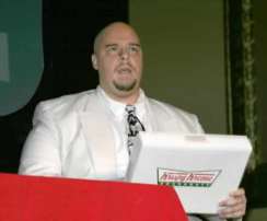 Mark Young, ready to unload some Krispy Kreme donuts.