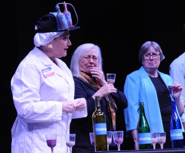 Stacey Roberts provides samples of Walmart wine, much to the disatisfaction of connoiseurs, played by Brenda Blagg and Debbie Miller